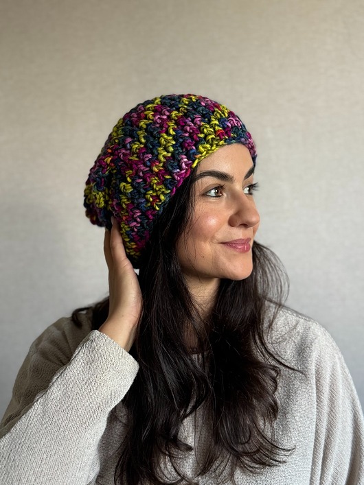 czapki damskie Kolorowa duża czapka beanie z wełną i alpaką