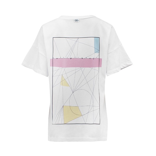 Biały T-shirt z geometryczną grafiką Ewa Gołaszewska