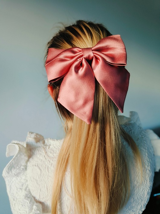 spinki i klamry do włosów Kokarda spinka klamra jedwabna strawberry pink 100% jedwabna 22 momme