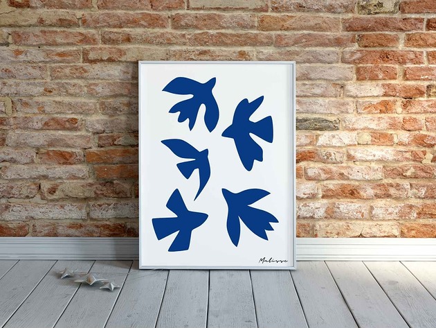 grafiki i ilustracje PLAKAT ptaki , abstrakcja, matisse, niebieski