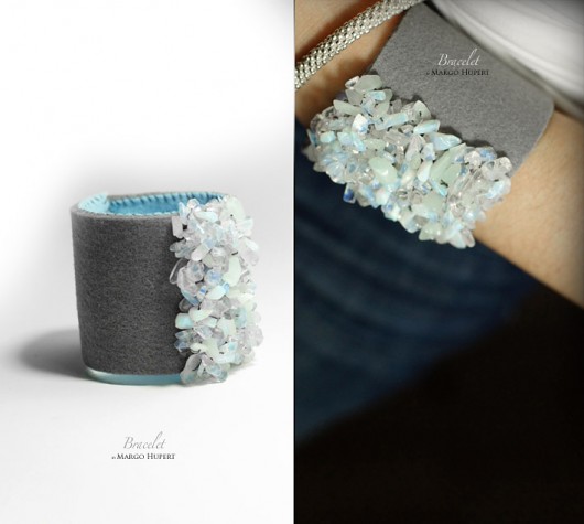bransoleta szara z opalem FlowerFelt Design