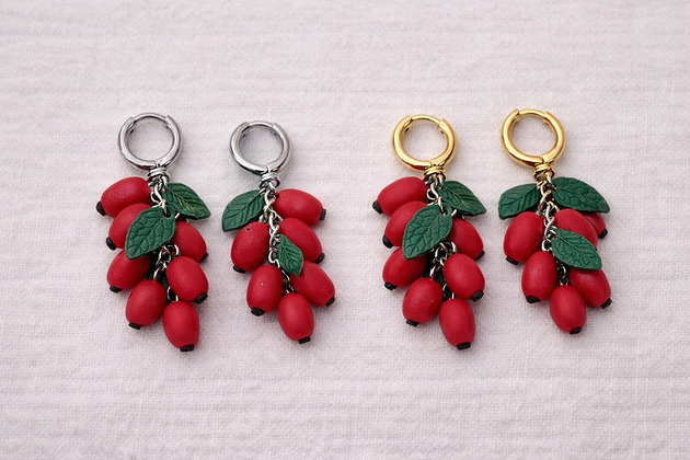 kolczyki z masy plastycznej Kolczyki Dzika Róża handmade polimerowa glina