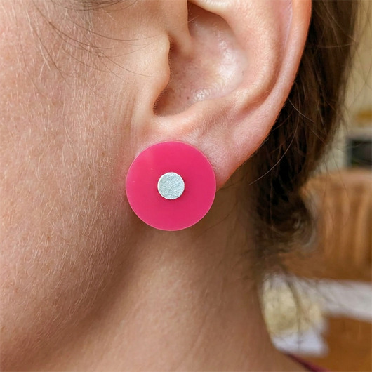 kolczyki srebrne Kolczyki srebrne z różowym plexi 20 mm