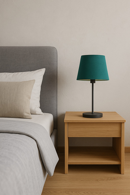 lampy stołowe Czarna lampka nocna  z welurowym abażurem SIENA VELUR na szafkę nocną