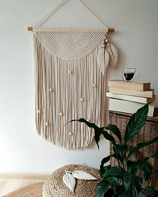 makramy Makrama z drewnianymi koralikami/boho