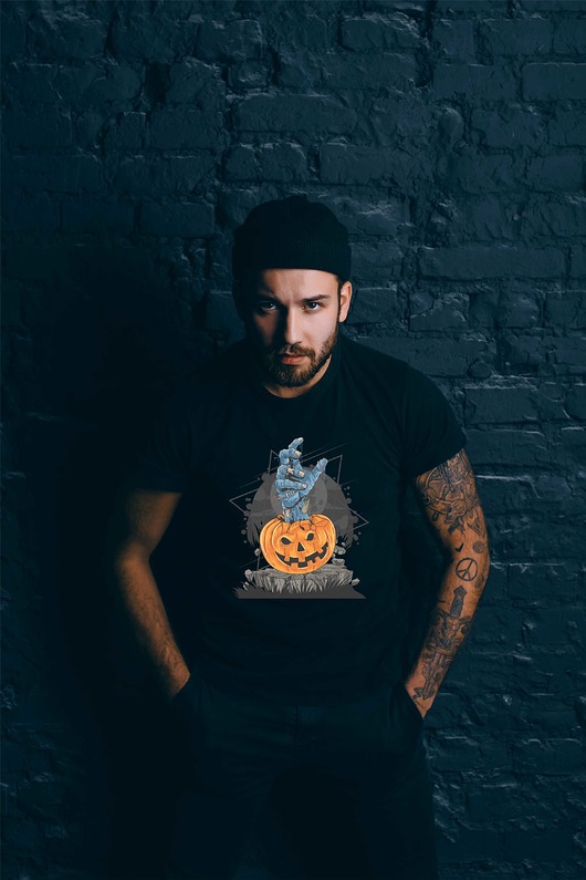 t-shirty męskie Koszulka organiczna z nadrukiem Pumpkin hand