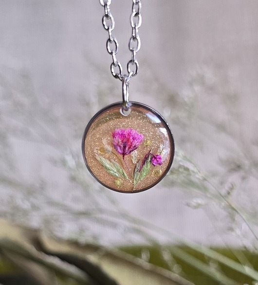 wisiory Wieczne kwiaty różowe srebrny wisiorek prawdziwe kwiaty naszyjnik