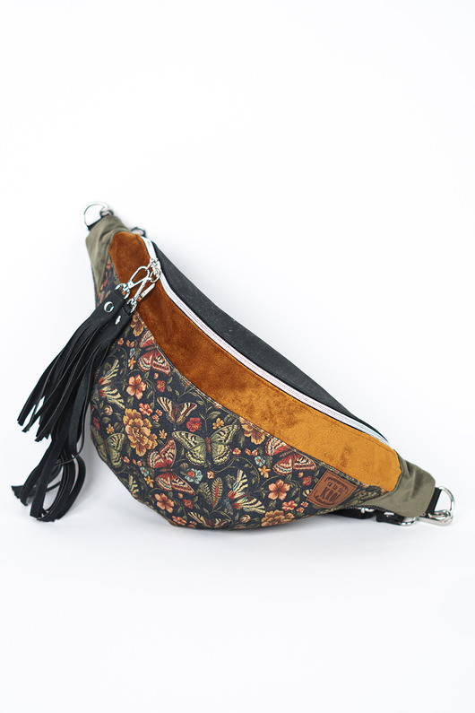 saszetka nerka Czarna nerka damska vintage botaniczny wzór w motyle Motylem Jestem