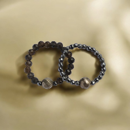 pierścionki elastyczne Zestaw pierścionków : obsydian złoty, piryt, hematyt