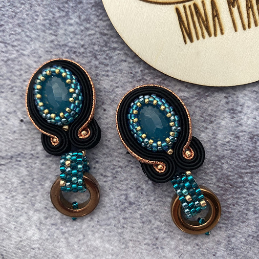 kolczyki soutache turkus - kolczyki sutasz