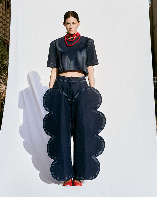 topy damskie Denimowa bluzka z przeszyciami