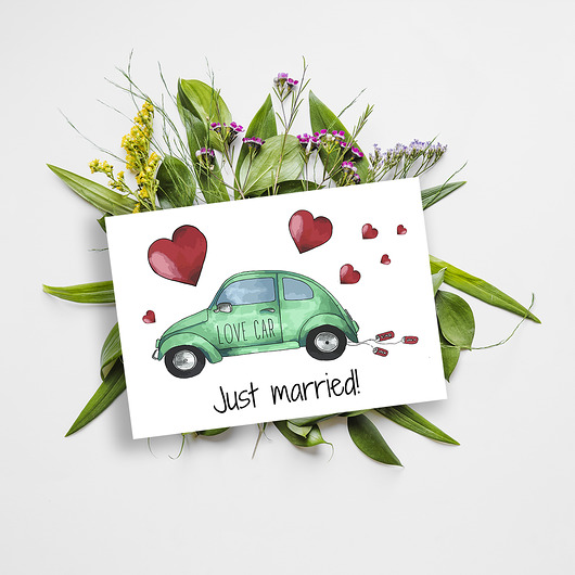Kartka Ślubna "Love Car" Joanna Klupś