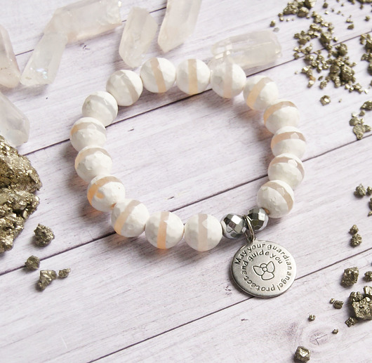 bransoletki z kamieni naturalnych Agat tybetański, aniołek :  stal szlachetna