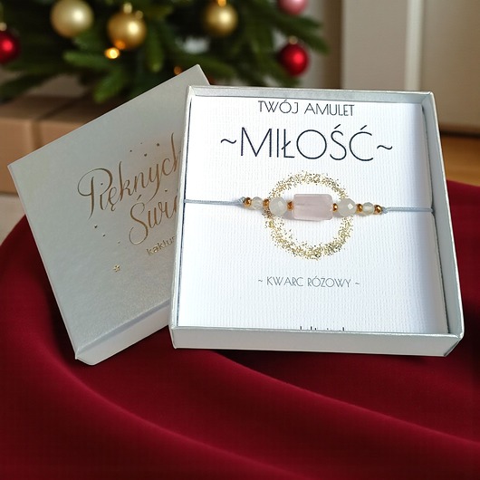 bransoletki z kamieni naturalnych Amulet - MIŁOŚĆ - świąteczne pudełko - kwarc różowy