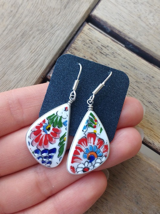 Kolczyki ceramiczne opolskie biżuteria z talerzy