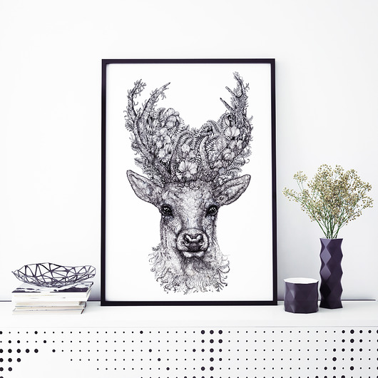 Jeleń- grafika- ilustracja BOSKE