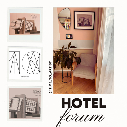 grafiki i ilustracje Hotel Forum w Krakowie realistyczny czarno- biały