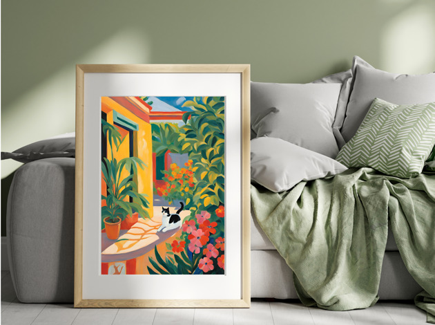 grafiki i ilustracje PLAKAT  kot, Matisse obraz, kolorowa dekoracja ścienna, ilustracja