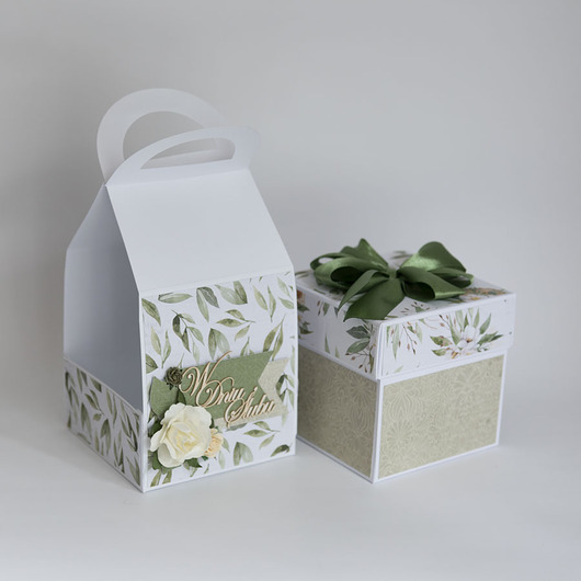kartki scrapbooking Pamiątka ślubu, exploding box, kartka 3d z torebką zestaw