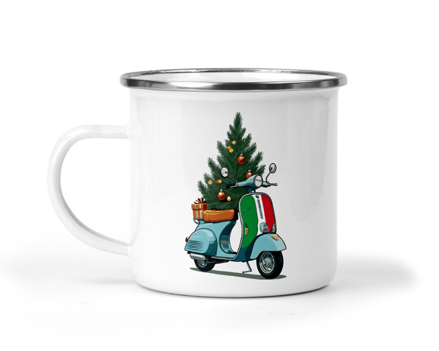 kubki Świąteczny kubek metalowy choinka skuter