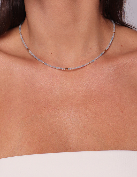 naszyjniki - inne Naszyjnik choker z kamieni naturalnych akwamaryn
