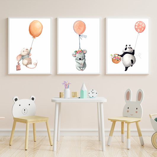 Zestaw 3 obrazki plakaty panda koala balony Dekoracjan