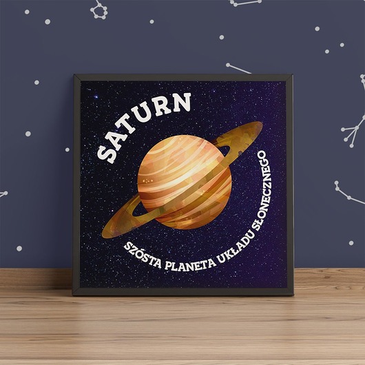 Plakat dziecięcy PLANETA SATURN - kwadrat trochę na ścianę
