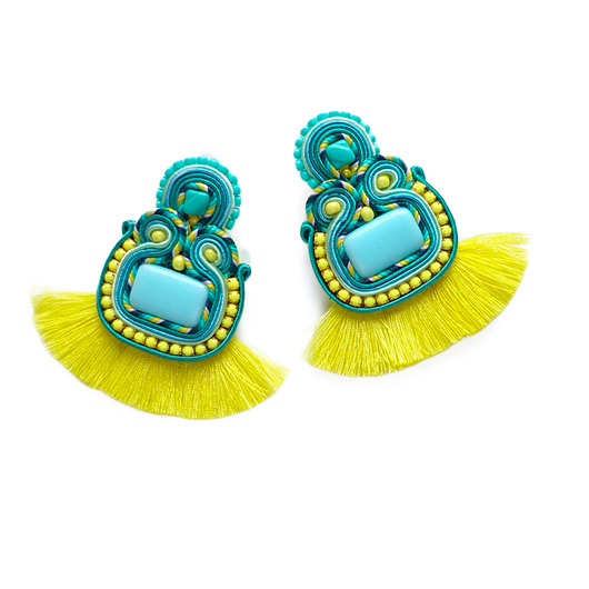 Cytryna i turkus- etniczne kolczyki soutache Mró Soutache