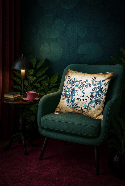 poduszki, poszewki - różne PODUSZKA dekoracyjna autorską ilustracją serce jeżynowe