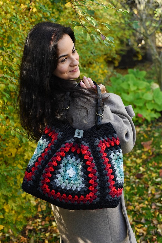 torby na ramię Duża torebka na szydełku granny square