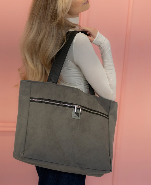 torby na ramię Torba NA LAPTOP Shopper szara z nubuku tapicerskiego
