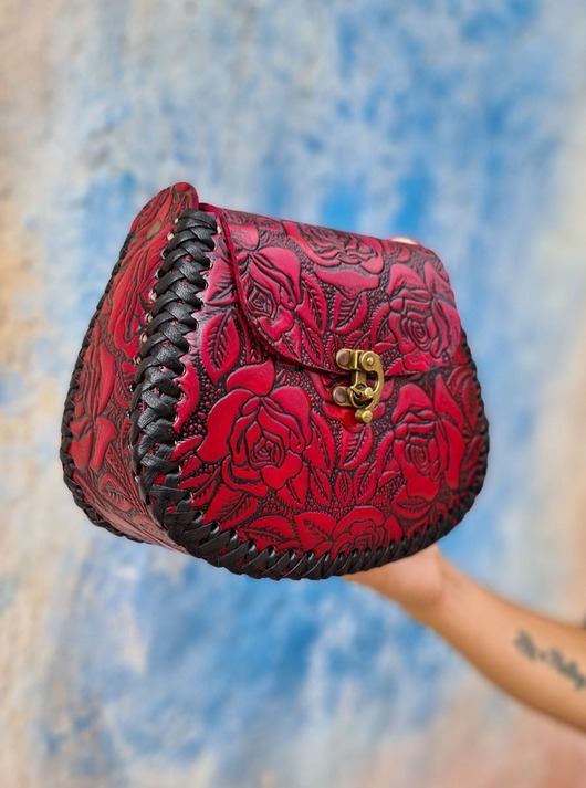 torby na ramię Torebka skórzana ręcznie robiona Flores Ciemnoróżowa