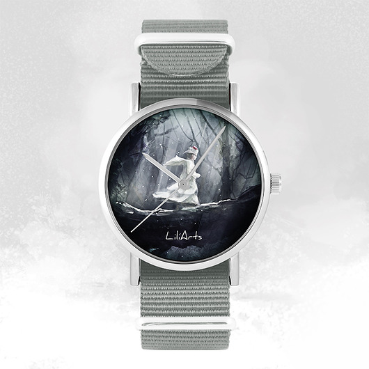 zegarki damskie Zegarek - Magiczny las - szary, nylonowy