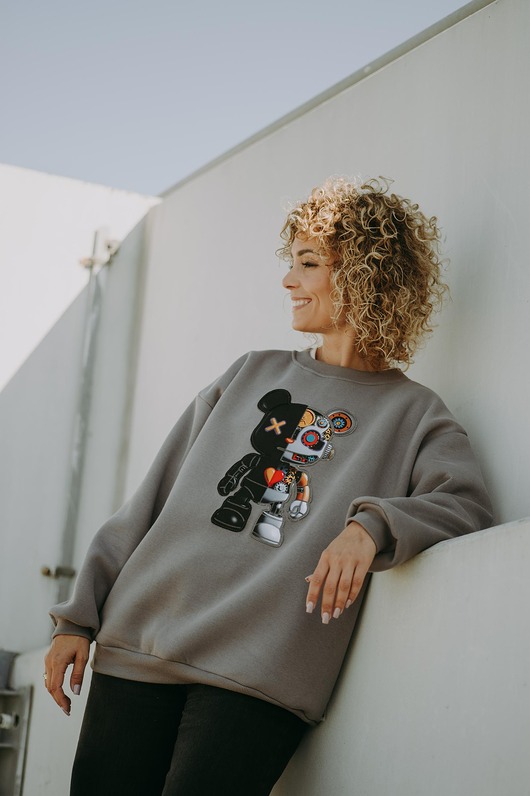 bluza bez kaptura damska Bluza oversize Robot Teddy dla mamy i taty