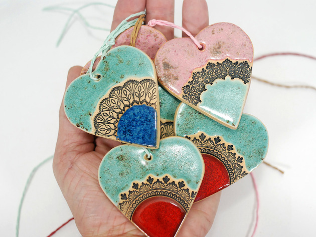 ozdoby choinkowe Dekoracje choinkowe serca - ozdoby ceramiczne