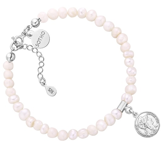 bransoletki srebrne Bransoletka z pereł naturalnych ze srebrną monetą