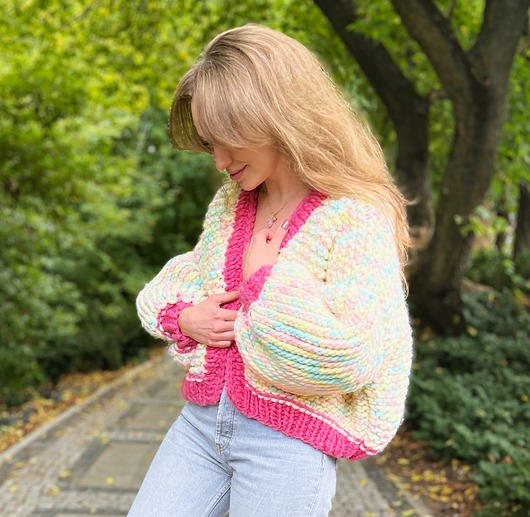 kardigany damskie Kardigan candy pastelowe kolor oversize 100% wełna handmade