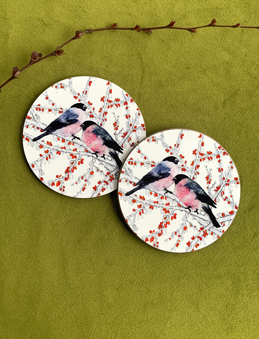 podkładki do kuchni Podkładki pod kubek-Gile- Ilustracja- Bullfinches coasters