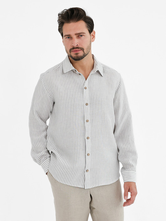 koszule męskie Lniana koszula SAHARA  gray stripes