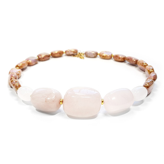 chokery Choker kwarc różowy, hematyt i szklane koraliki
