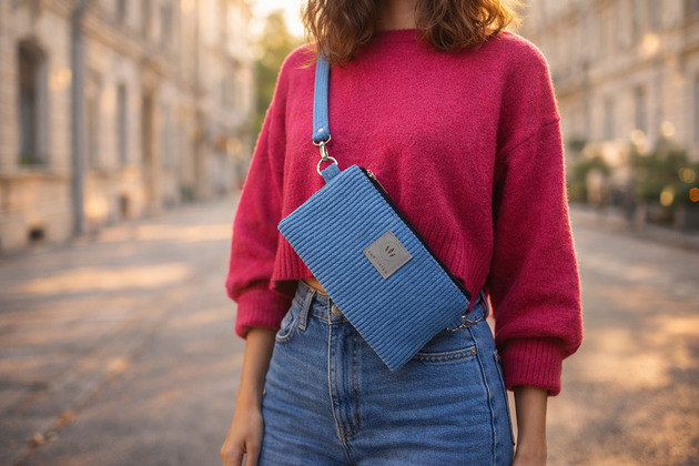 saszetka nerka Sztruksowa mini nerka saszetka na telefon Niebieska