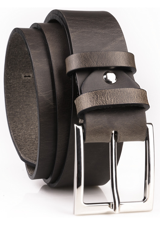 paski męskie Szeroki skórzany pasek męski szary