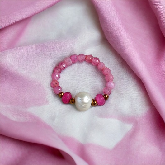 pierścionki elastyczne Pierścionek : PINK vol.2 :: perła, agat, jadeit