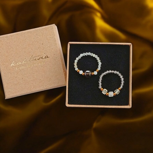 pierścionki elastyczne Zestaw pierścionków : DOBROBYT - cytryn, kwarc dymny, kryształ górski