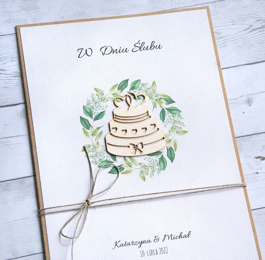 zaproszenia i kartki na ślub Kartka A5 : tort weselny : personalizacja