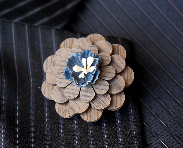 spinki do mankietów Drewniana elegancka wpinka do garnituru HIACYNT