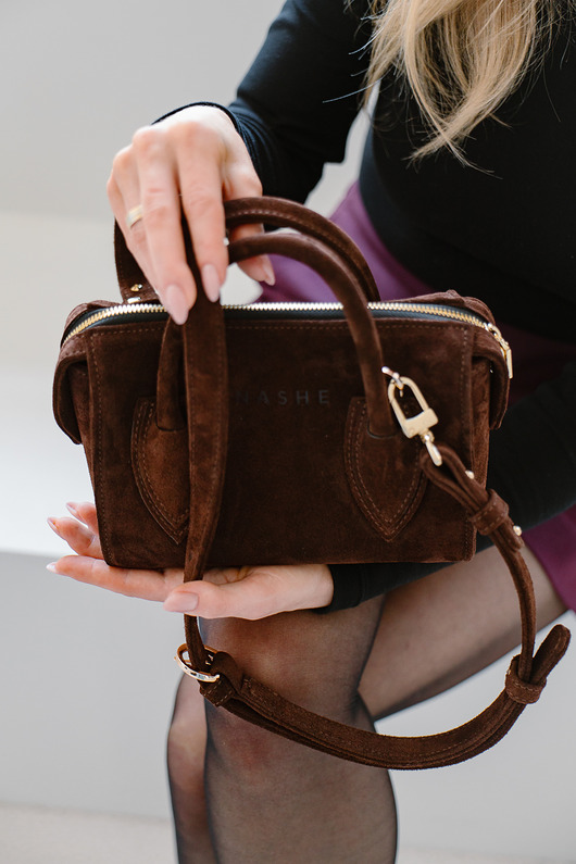 torby na ramię LUCKY BAG - skórzana torebka - zamszowa - brąz