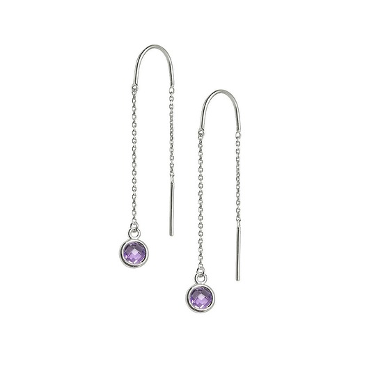 kolczyki srebrne Aura - Srebrne kolczyki z ametystem na łańcuszku