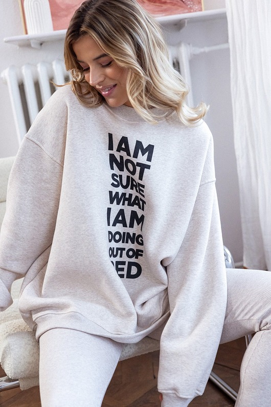 bluza bez kaptura damska Bluza Biggie Lazy Days Beż Melanż