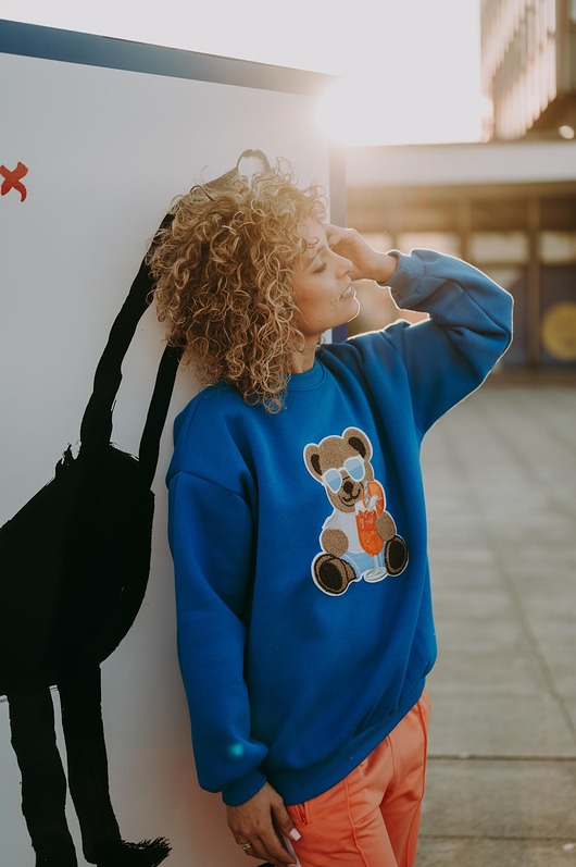 bluza bez kaptura damska Bluza  oversize Blue Aperol Teddy